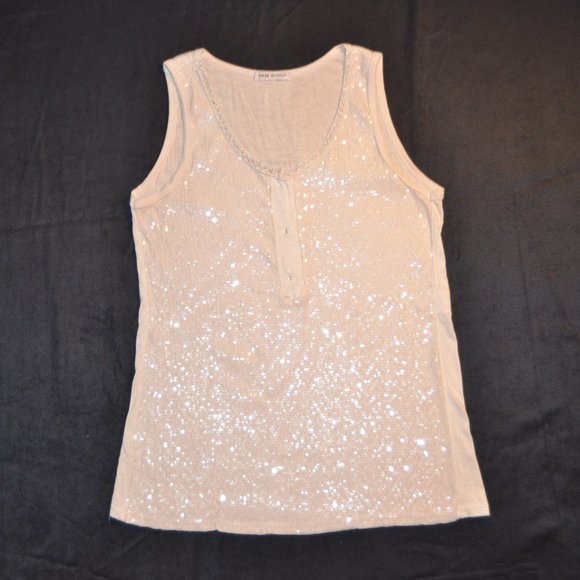 Made in Italy full sequin front nude henley camisole size S - Picture 1 of 15